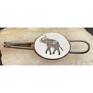 Vintage SIAM‎ Sterling Silver 925 Elephant White Enamel Tie Bar Clip 10.5g Retro